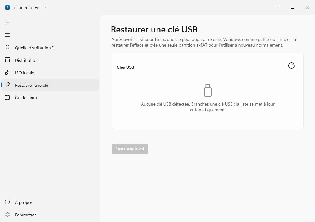 Restaurer une clé